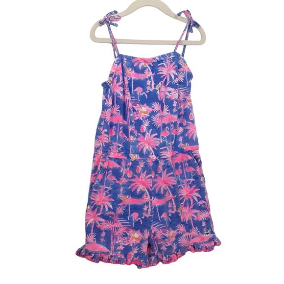 Vineyard Vines Girls Romper Monkey Business Ruffle One Piece Flamingo Kids S - Picture 1 of 7